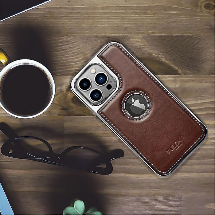 iPhone 15 Plus Leather Case Original Luxurious Premium Quality leather Case- Coffee Brown