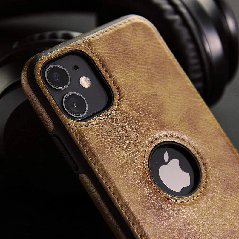 iPhone 12 Mini Original PU Leather Case Classic Luxury Elegant with Logo Cut - Brown