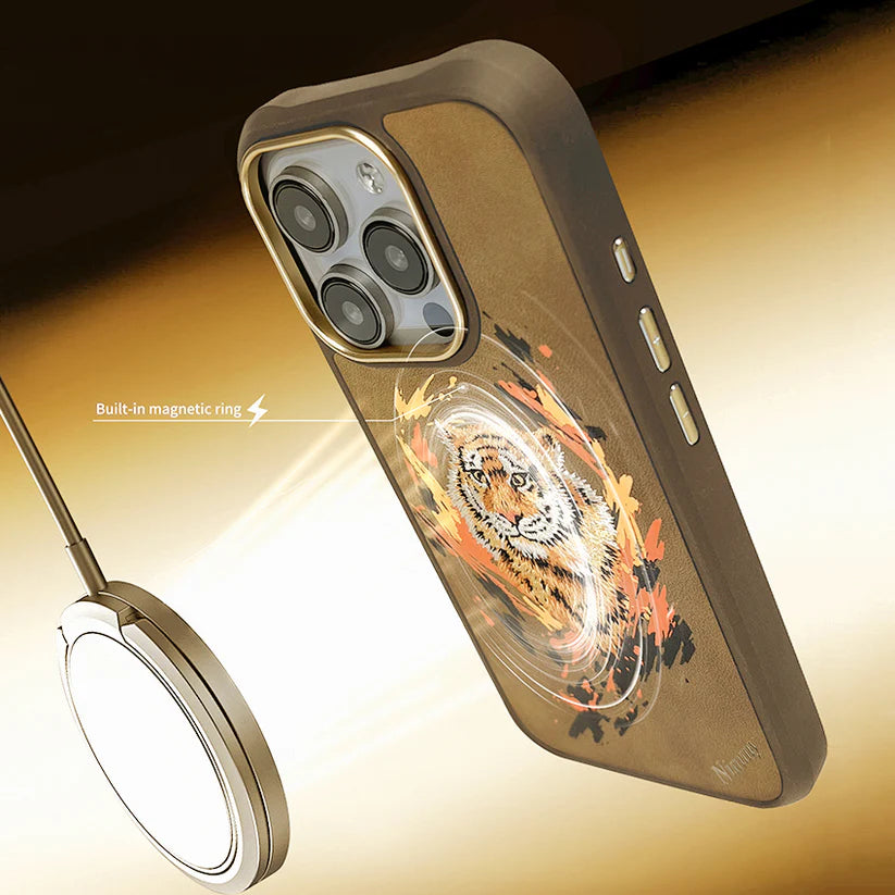 iPhone 16 Pro Max Nimmy Dazzling Series Bengal Tiger 360° Protection Creative Magsafe Case - Brown