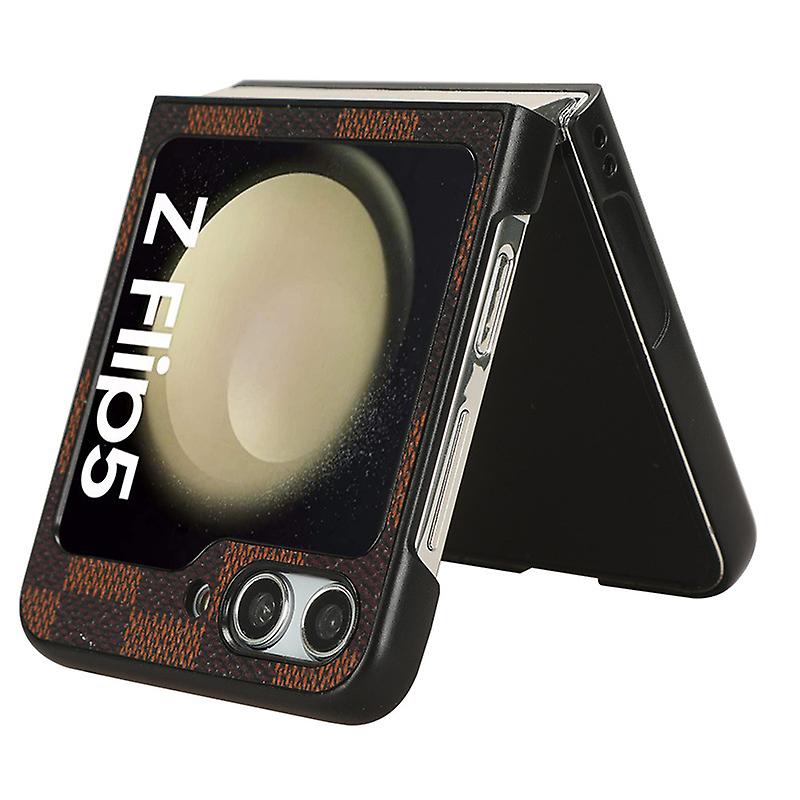 Samsung Galaxy Z Flip 5 Check Pattern Leather Back Case-Brown