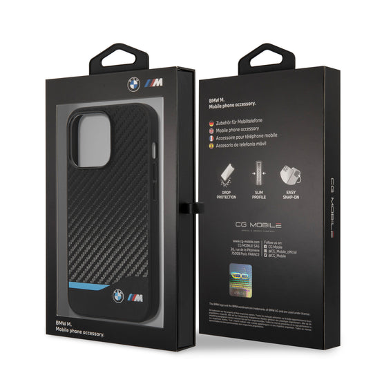 iPhone 15 Pro Max BMW Case, Sports Car BMW M Performance Logo Carbon Texture Back cover - Black