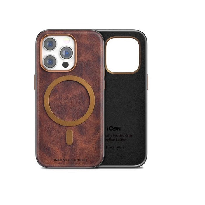 iPhone 14 Pro Luxurious Leather Magsafe Case- Brown
