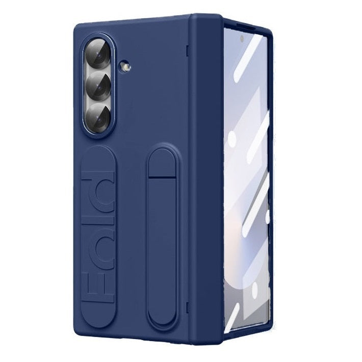 Samsung Galaxy Z Fold7 Silicon Skin Feel Band Strip & Kickstand Case with Hinge Protection - Blue