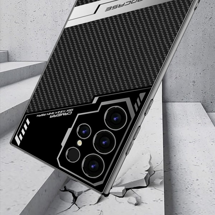 Samsung Galaxy S23 Ultra GKK Electroplated Lens Pro Case Half Leather with Camera Protection - Carbon Black