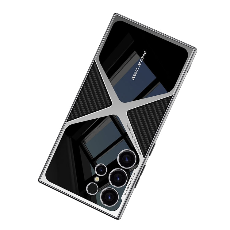 Samsung Galaxy S23 Ultra GKK Electroplated Lens Case (Inner Leather) with Camera Protection - Grey