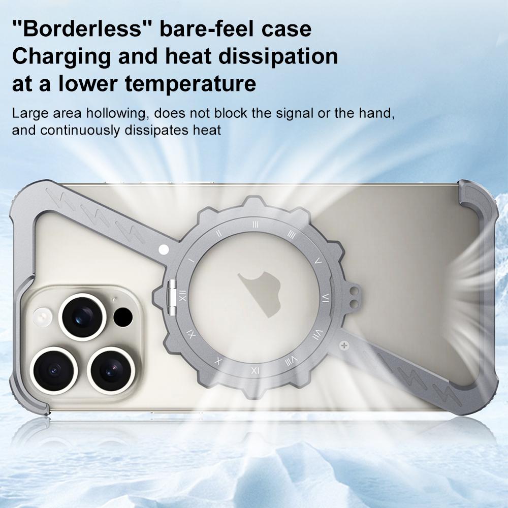 iPhone 15 Pro Max Z-Shape Metal Case Frameless Metal 360 Holder MagSafe Phone Case with Kickstand - Grey