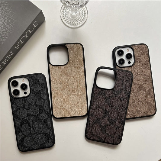 iPhone 17 Luxury Leather, Vintage Art Coach Leather Case - Coffee Brown
