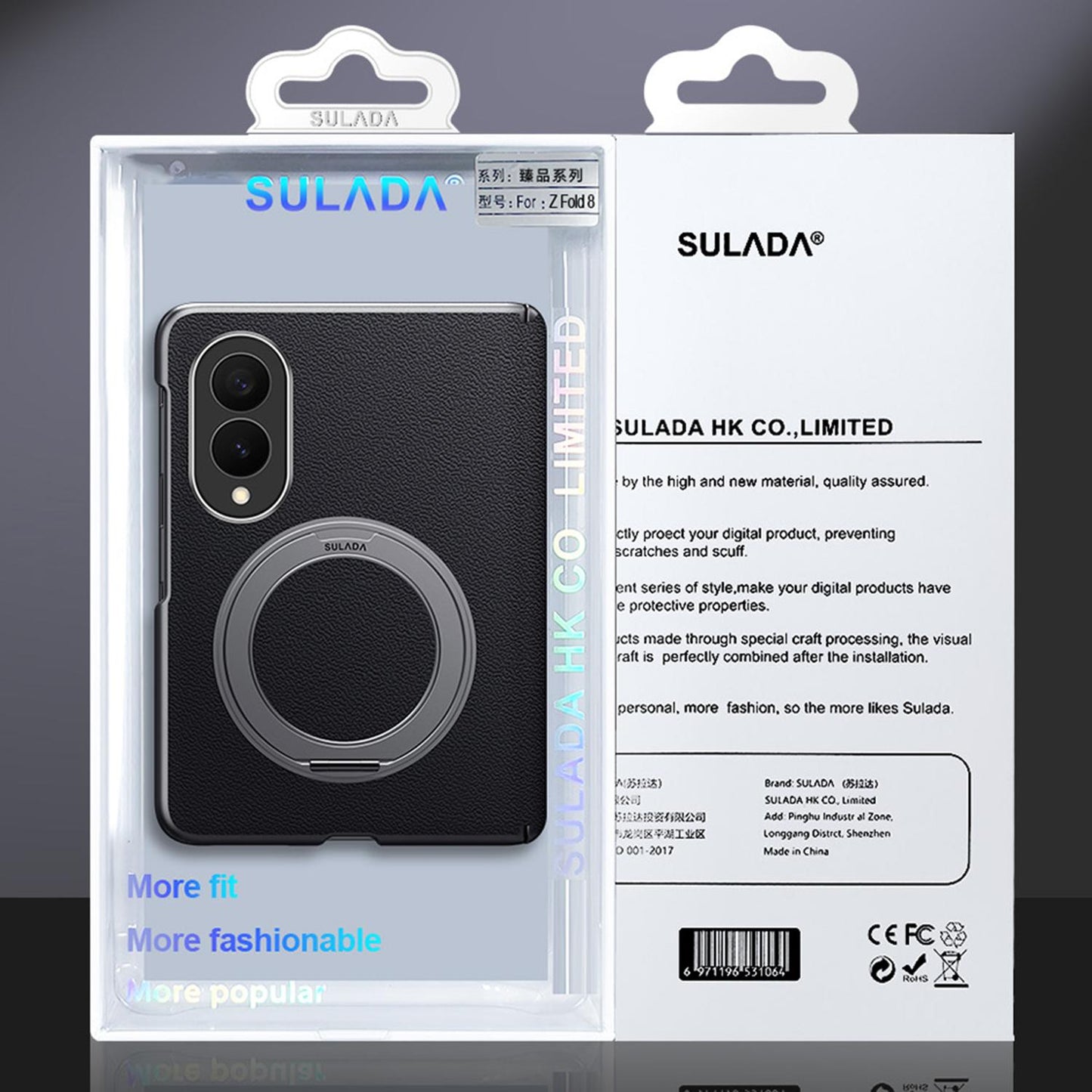 Samsung Fold8 SULADA Top Grain Leather Case Hinge Cover with Magsafe & Kickstand - Black (Only Back)