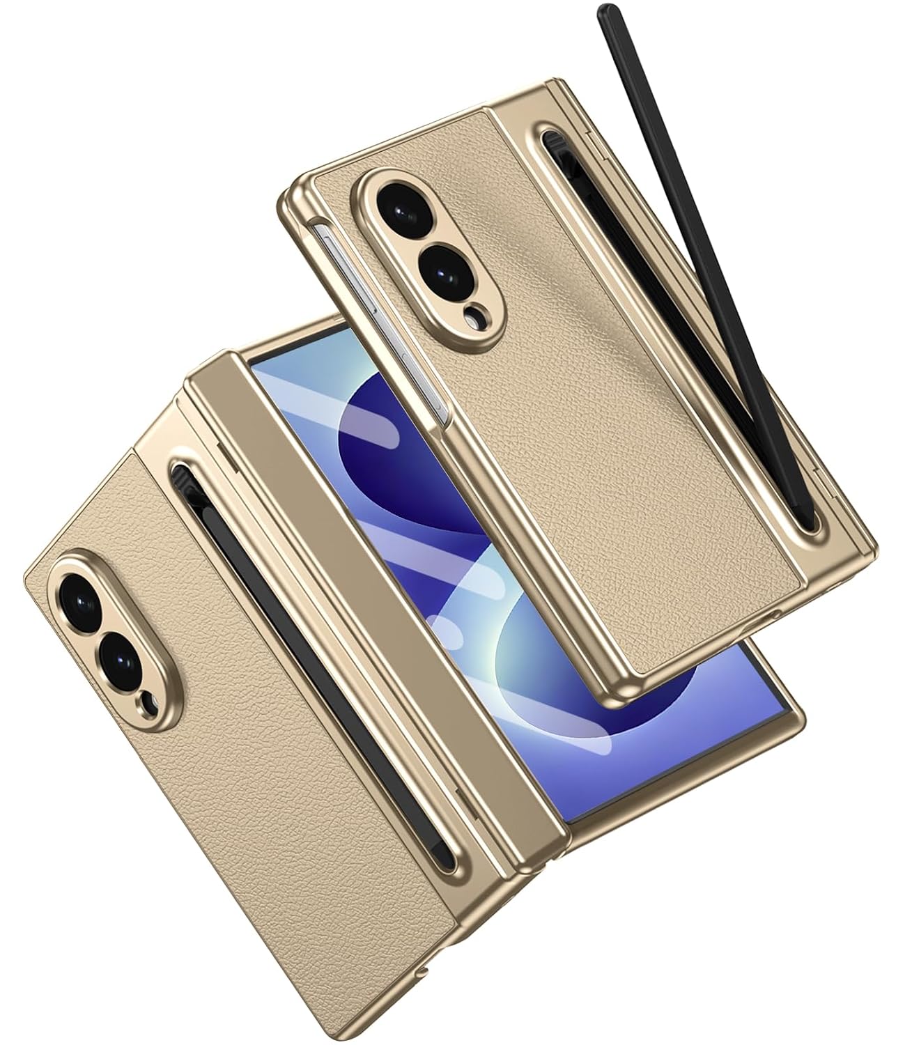 Samsung Z Fold8 Leather Case, Electroplating S Pen Case with Hinge Protection - Gold