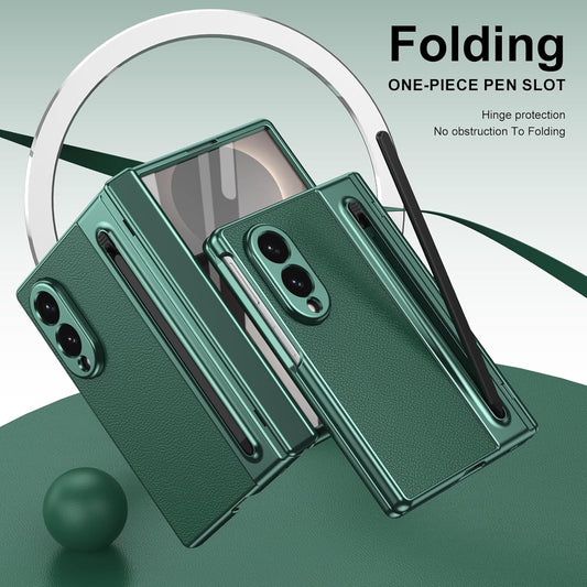 Samsung Z Fold8 Leather Case, Electroplating S Pen Case with Hinge Protection - Green