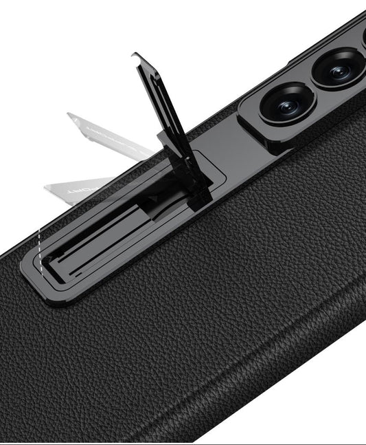 Samsung Z Fold8 Ultra GKK Luxury Platinum Series Leather Cover with Kickstand and inbuilt Front Glass - Black