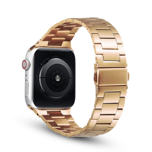 Sports Wrist Strap Stainless Steel Metal Band iWatch Strap for (42-44-45-46-49 MM) - Rose Gold