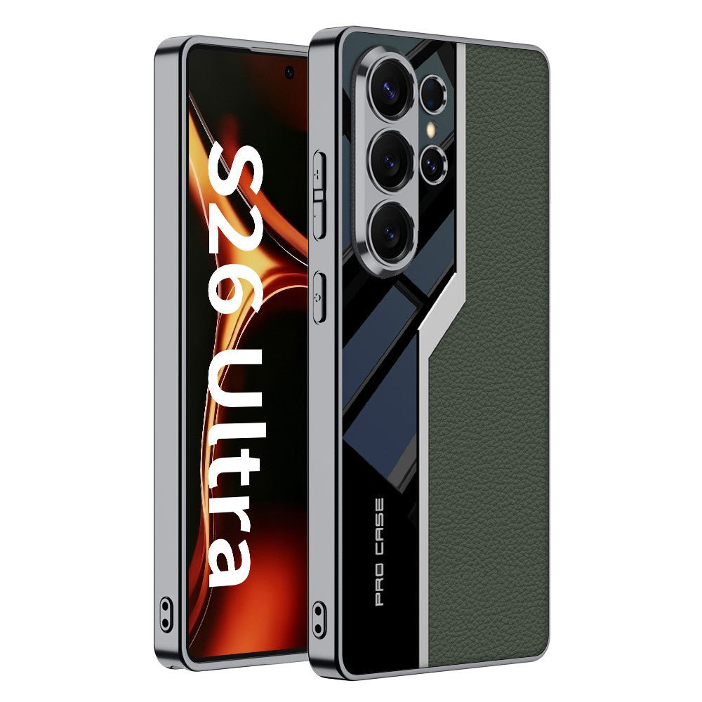 Samsung Galaxy S26 Ultra Leather Cover, Shockproof Electroplated PU Half Leather + PC +TPU Matte Case