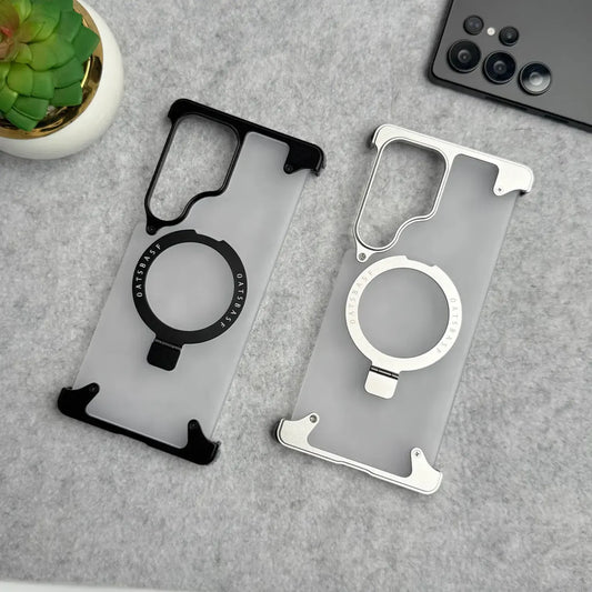 Samsung Galaxy S26 Ultra Metal Bumper Cover, Frameless Transcalent Invisible Stand Cover - Black