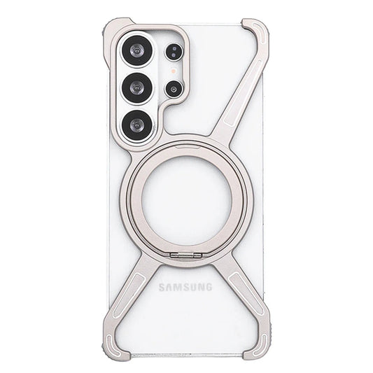 Samsung Galaxy S26 Ultra Metal Bumper Cover, X Shape 360° Rotation Stand Metal Frameless Cover with Magsafe - Titanium