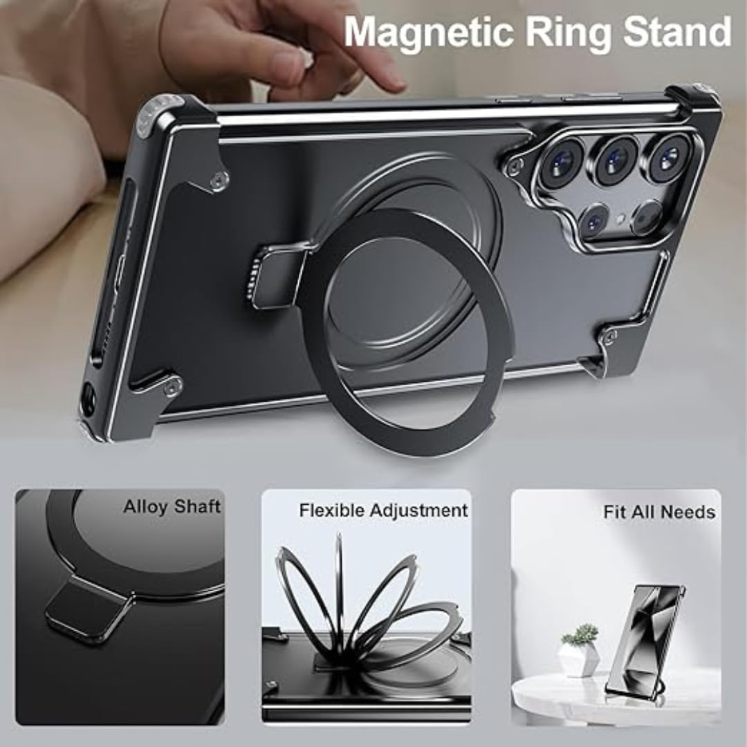 Samsung Galaxy S26 Ultra Metal Bumper Cover, Frameless Transcalent Invisible Stand Cover - Black