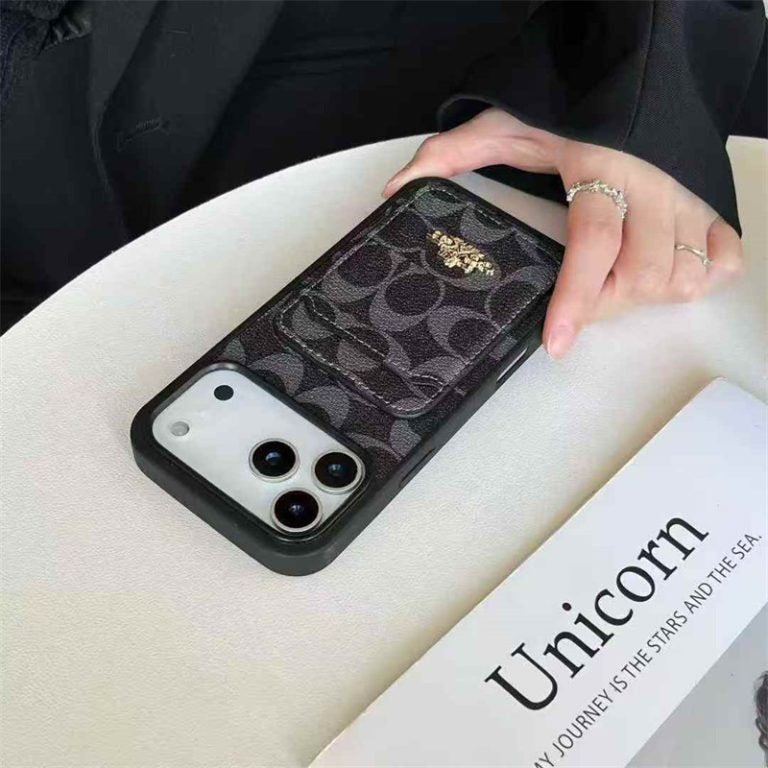 iPhone 17 Pro Max Luxury Leather, Vintage Art Coach Leather Case with Wallet Cart Slot