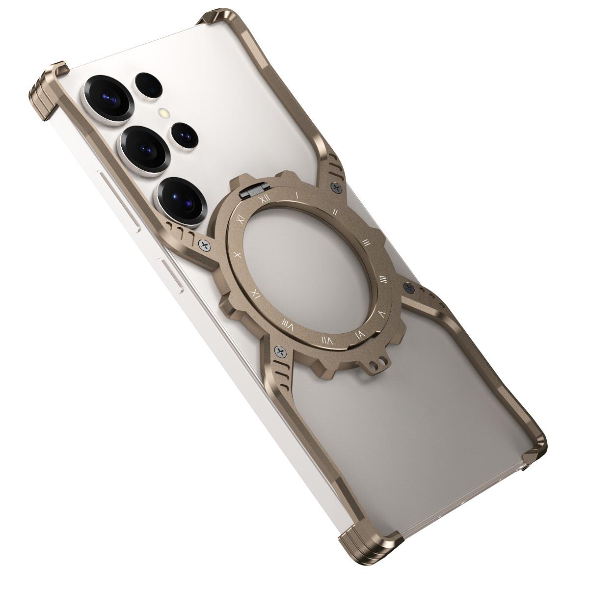 Samsung Galaxy S26 Ultra Metal Case, Frameless, X-Shape Kickstand MagSafe Cover - Desert Titanium
