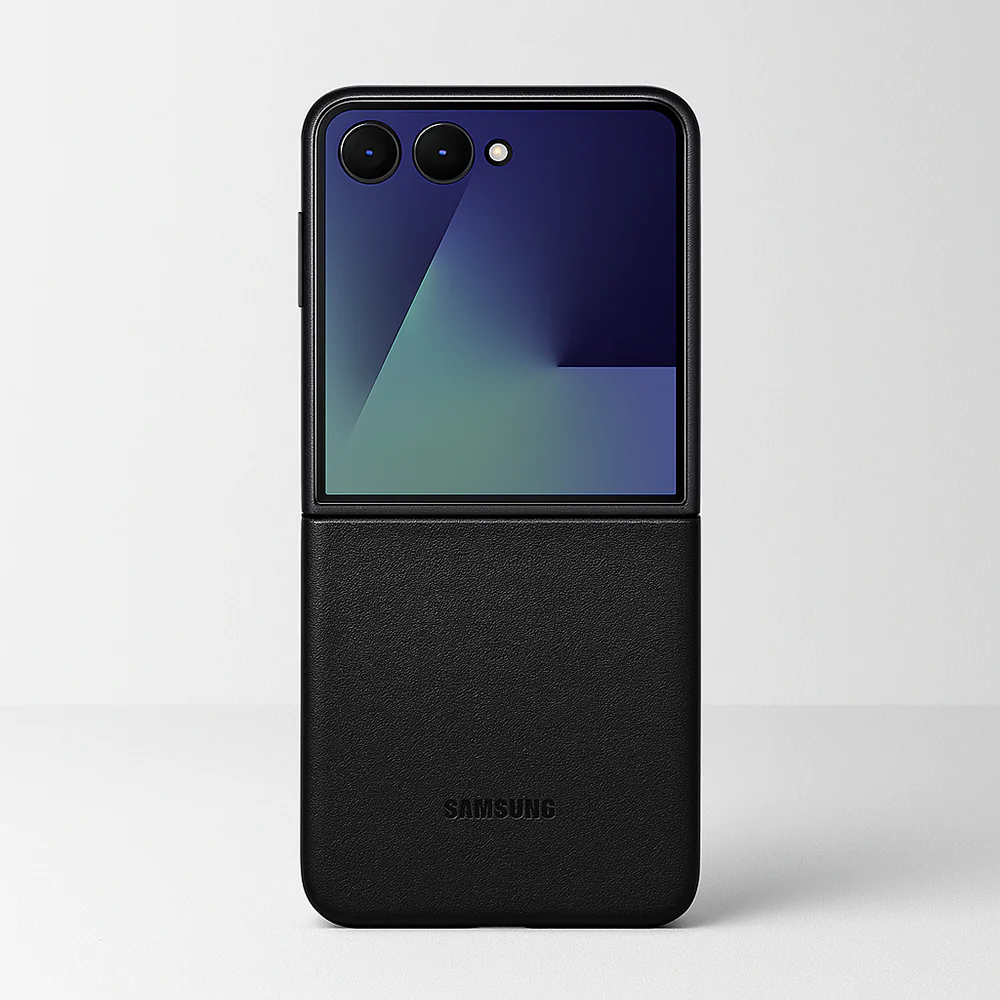 Samsung Galaxy Z Flip7 Leather Case, Slim Soft Inside - Black