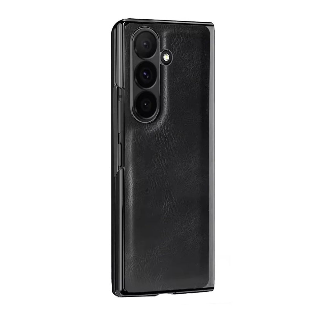 Samsung Galaxy Z Fold7 Luxurious Premium Gold Electroplated Leather Case with Front Glass - Black