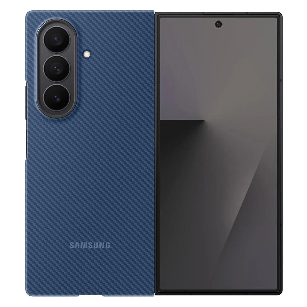Samsung Galaxy Z Fold7 0.8mm Aramid Carbon Fiber Back Cover with Logo (Only Back) - Blue