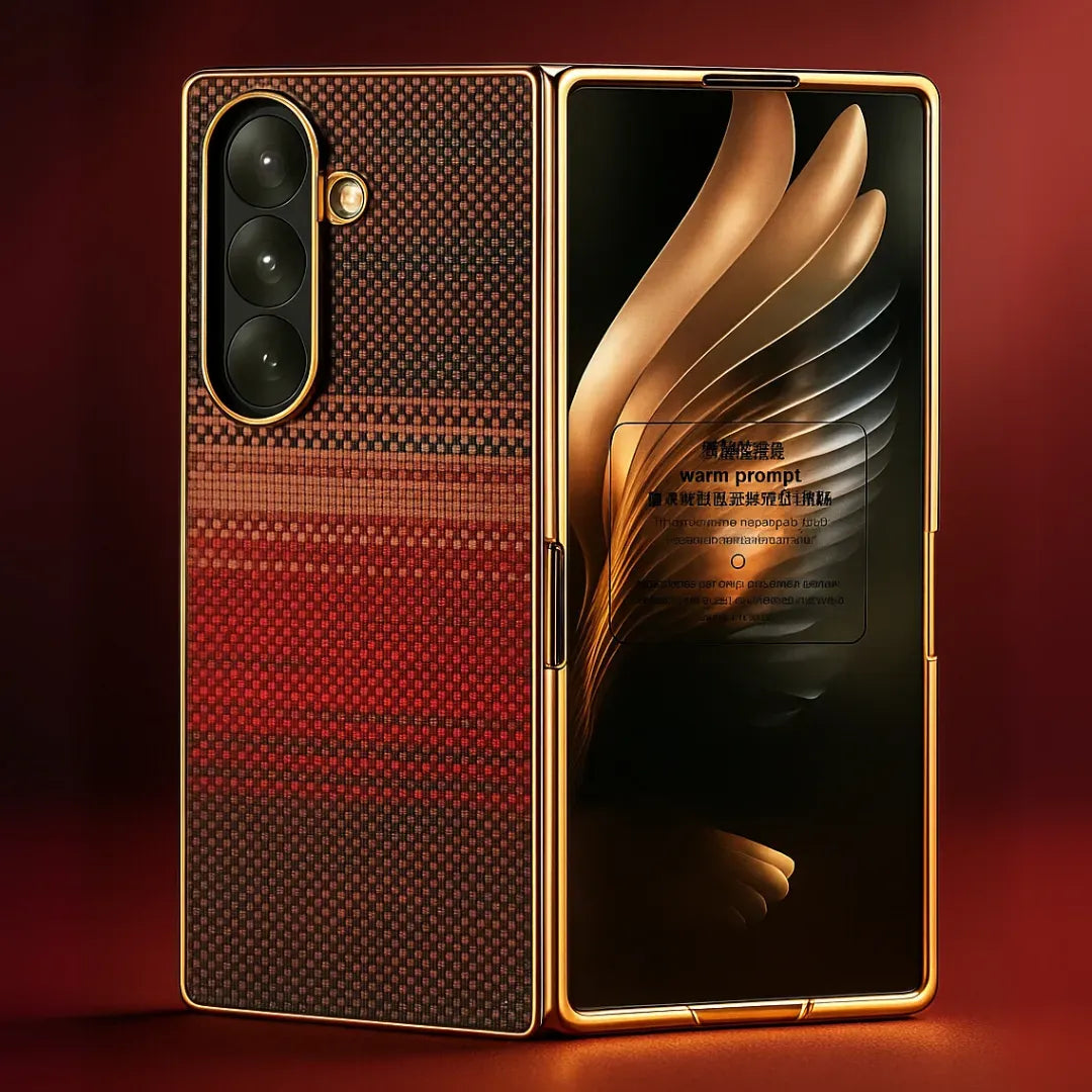 Samsung Galaxy Z Fold7 Gold Plated Carbon Fiber Cover with Magsafe in Built Front Glass - Brown