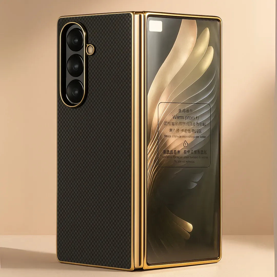 Samsung Galaxy Z Fold7 Gold Plated Carbon Fiber Cover with Magsafe in Built Front Glass - Black