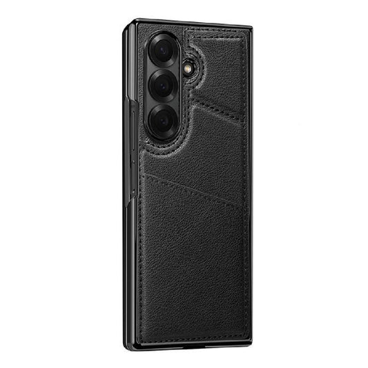 Samsung Galaxy Z Fold7 Wallet Card Slot Leather Case with Magsafe In Built Front Glass - Black