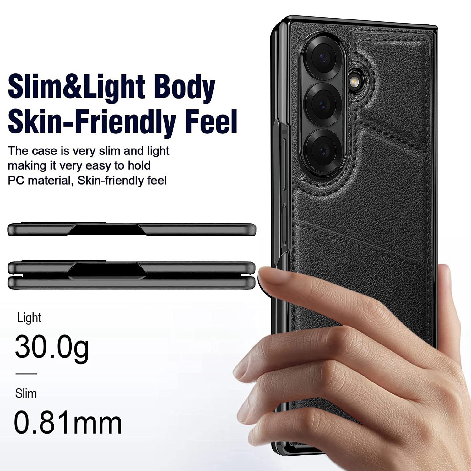 Samsung Galaxy Z Fold7 Wallet Card Slot Leather Case with Magsafe In Built Front Glass - Black