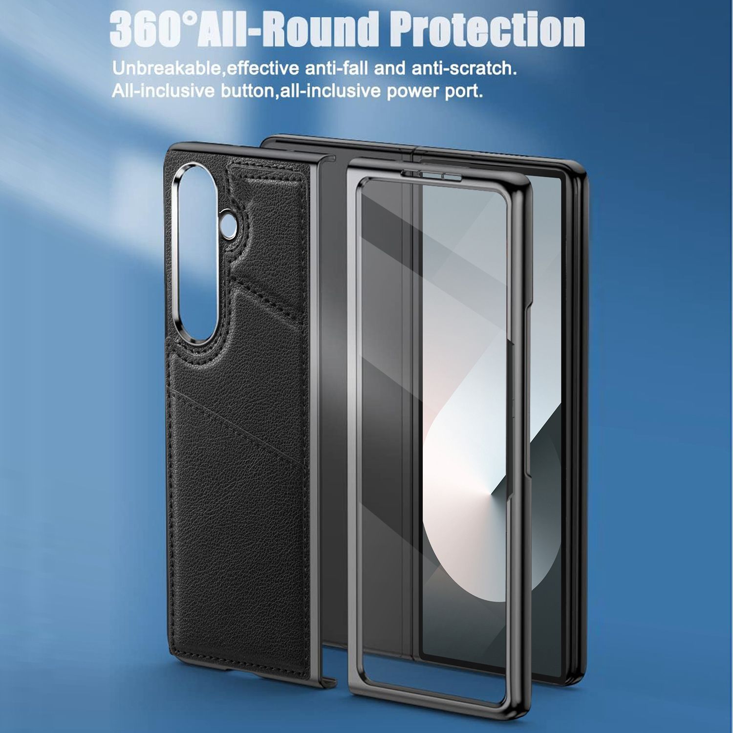 Samsung Galaxy Z Fold7 Wallet Card Slot Leather Case with Magsafe In Built Front Glass - Black