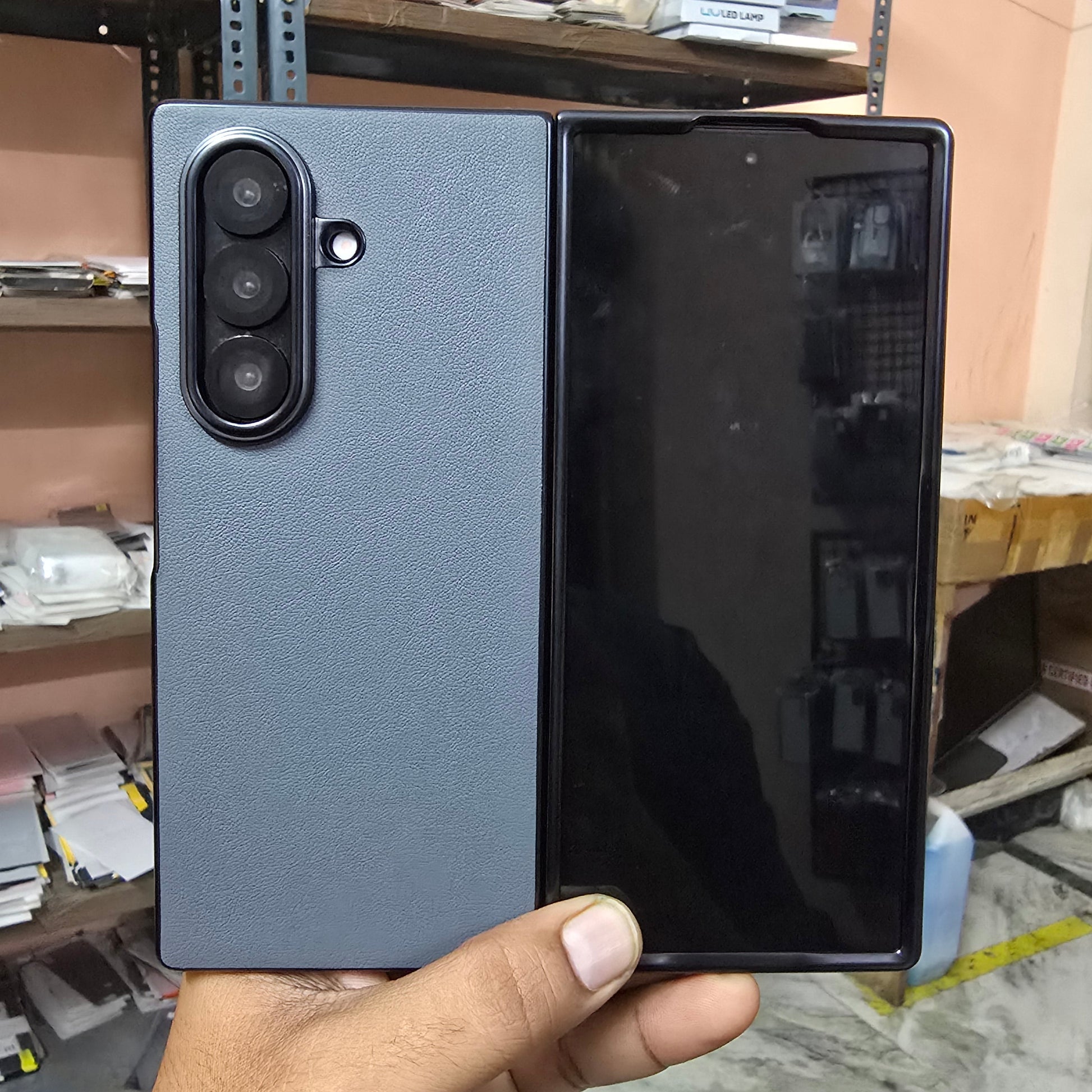 Samsung Galaxy Z Fold7 Premium Electroplating Leather Case Soft Inside - Grey