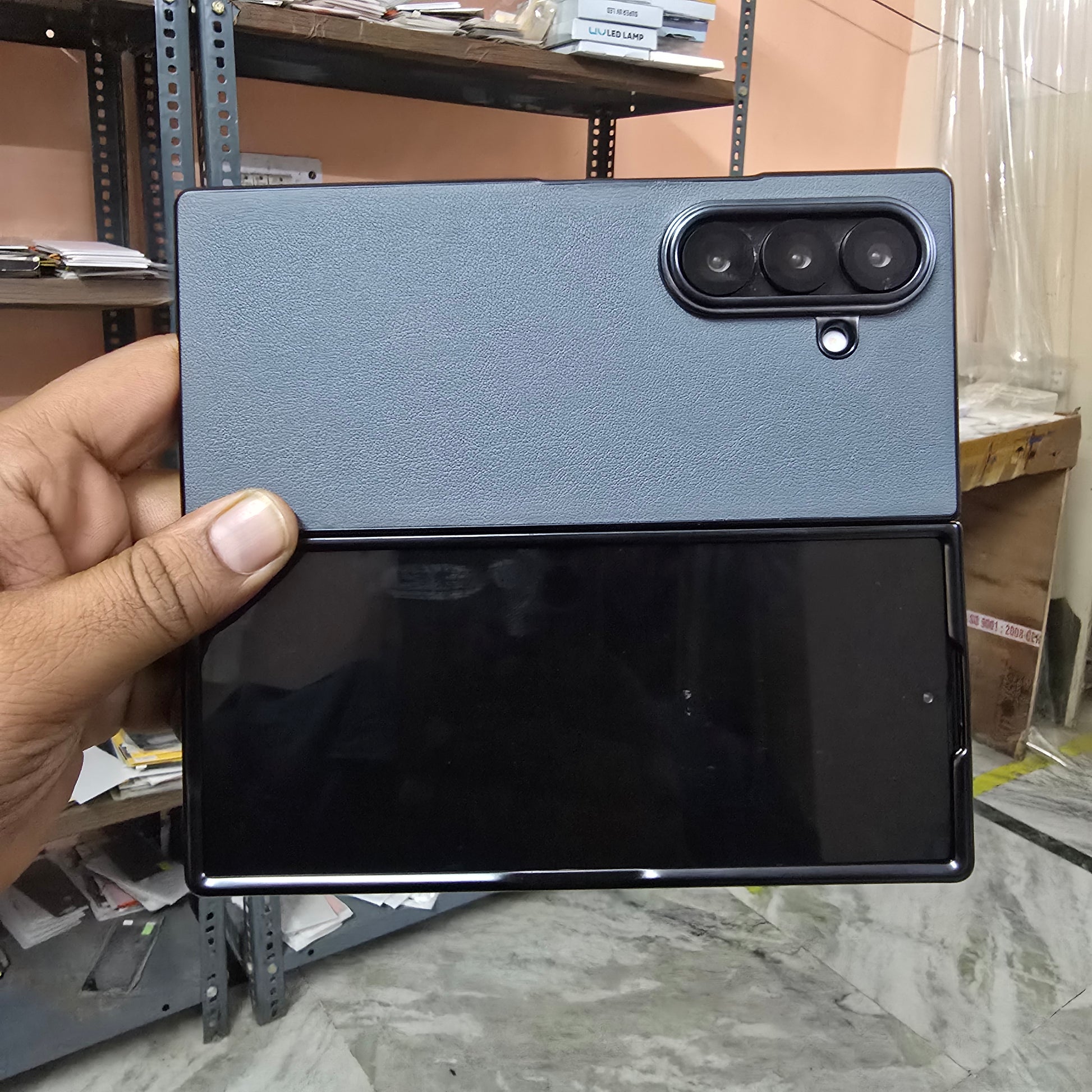 Samsung Galaxy Z Fold7 Premium Electroplating Leather Case Soft Inside - Grey