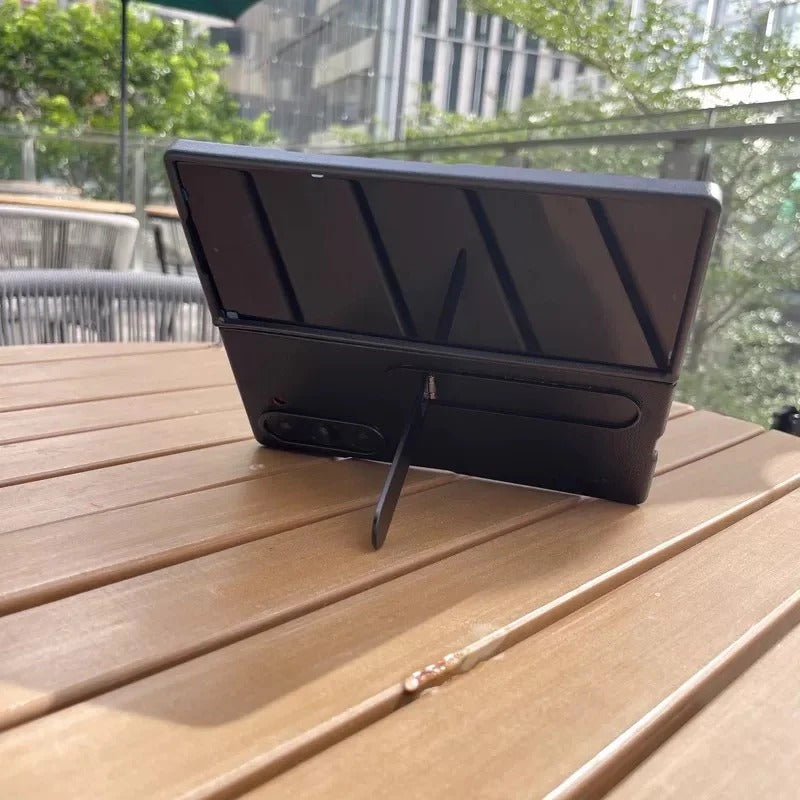 Samsung Galaxy Z Fold7 Leather Case, Kickstand Kindsuit Series Leather Back Cover - Grey