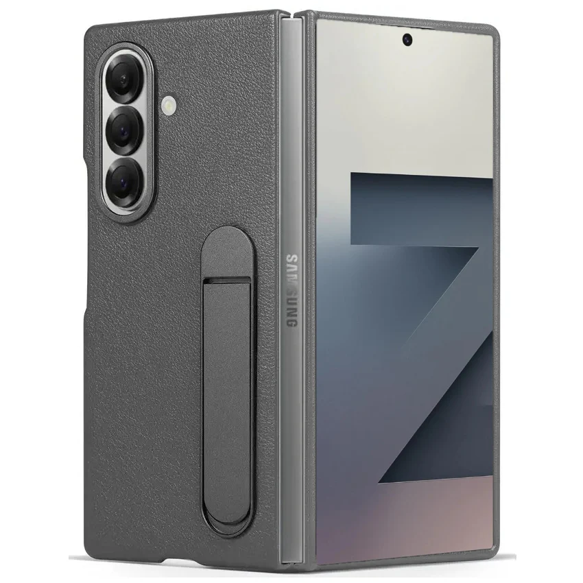 Samsung Galaxy Z Fold7 Leather Case, Kickstand Kindsuit Series Leather Back Cover - Grey