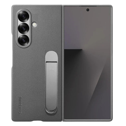 Samsung Galaxy Z Fold7 Leather Case, Kickstand Kindsuit Series Leather Back Cover - Grey