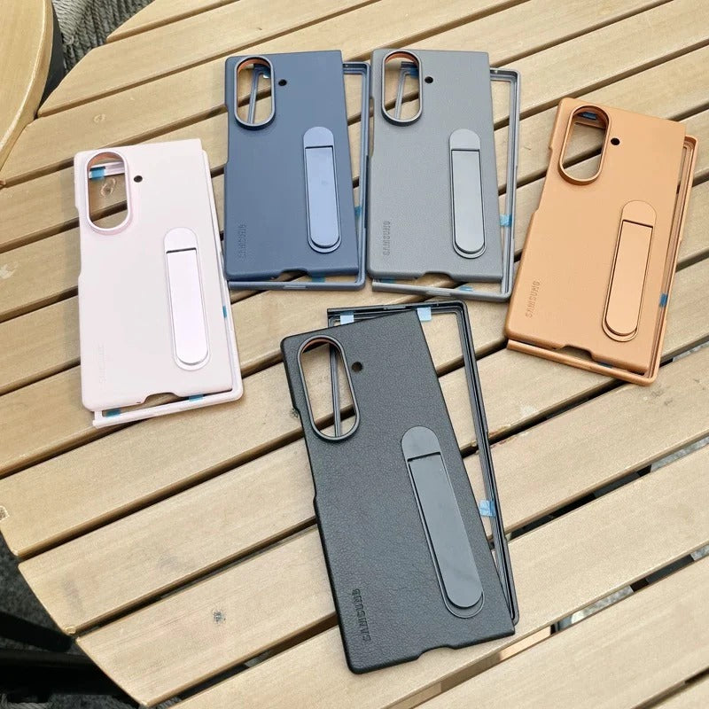 Samsung Galaxy Z Fold7 Leather Case, Kickstand Kindsuit Series Leather Back Cover - Black