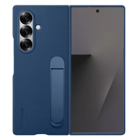 Samsung Galaxy Z Fold7 Leather Case, Kickstand Kindsuit Series Leather Back Cover - Blue