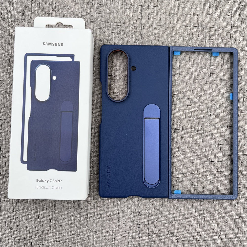 Samsung Galaxy Z Fold7 Leather Case, Kickstand Kindsuit Series Leather Back Cover - Blue