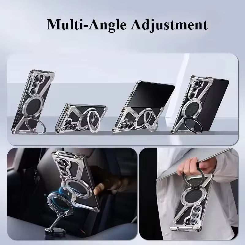 Samsung Galaxy Z Fold7 Metal Case, Frameless Z Shape Aluminum Alloy 360 ° Magnetic Rotating Ring with Magsafe