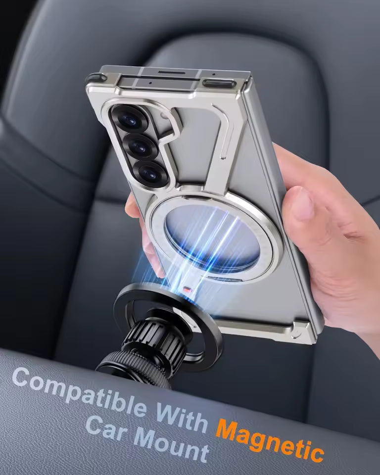 Samsung Galaxy Z Fold7 Metal Case, Frameless Z Shape Aluminum Alloy 360 ° Magnetic Rotating Ring with Magsafe