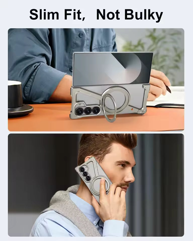 Samsung Galaxy Z Fold7 Metal Case, Frameless Z Shape Aluminum Alloy 360 ° Magnetic Rotating Ring with Magsafe