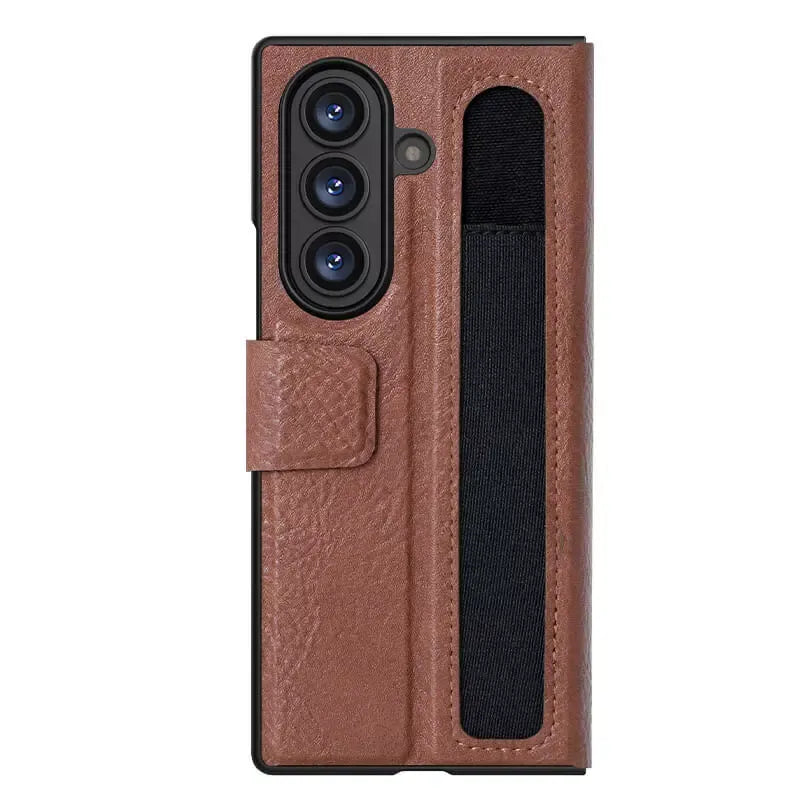 Samsung Galaxy Z Fold7 Nillkin Aoge Genuine Leather Flip Case with Spen Slot and Kickstand - Brown