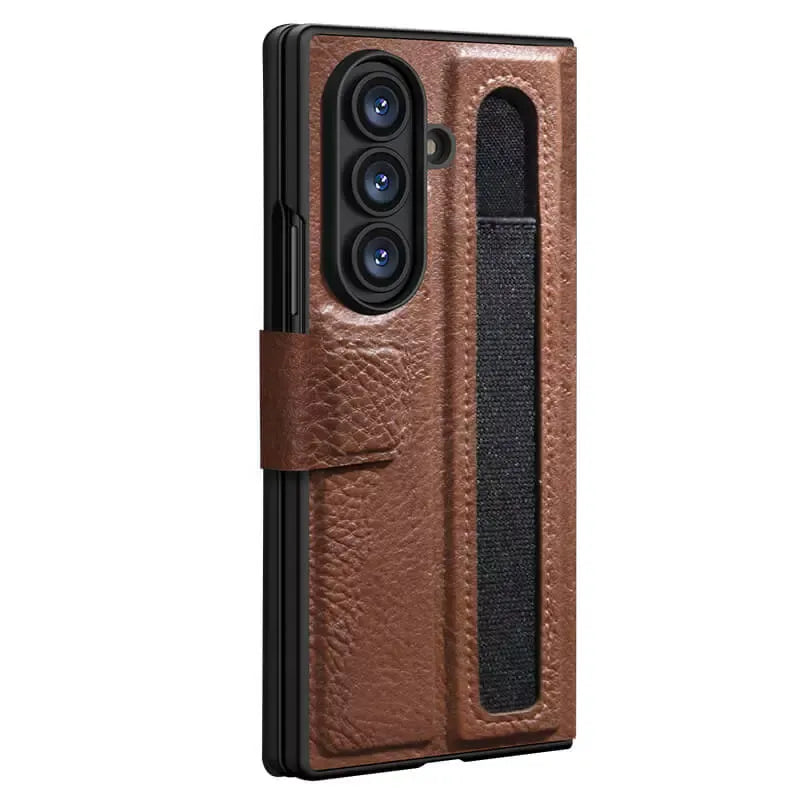 Samsung Galaxy Z Fold7 Nillkin Aoge Genuine Leather Flip Case with Spen Slot and Kickstand - Brown