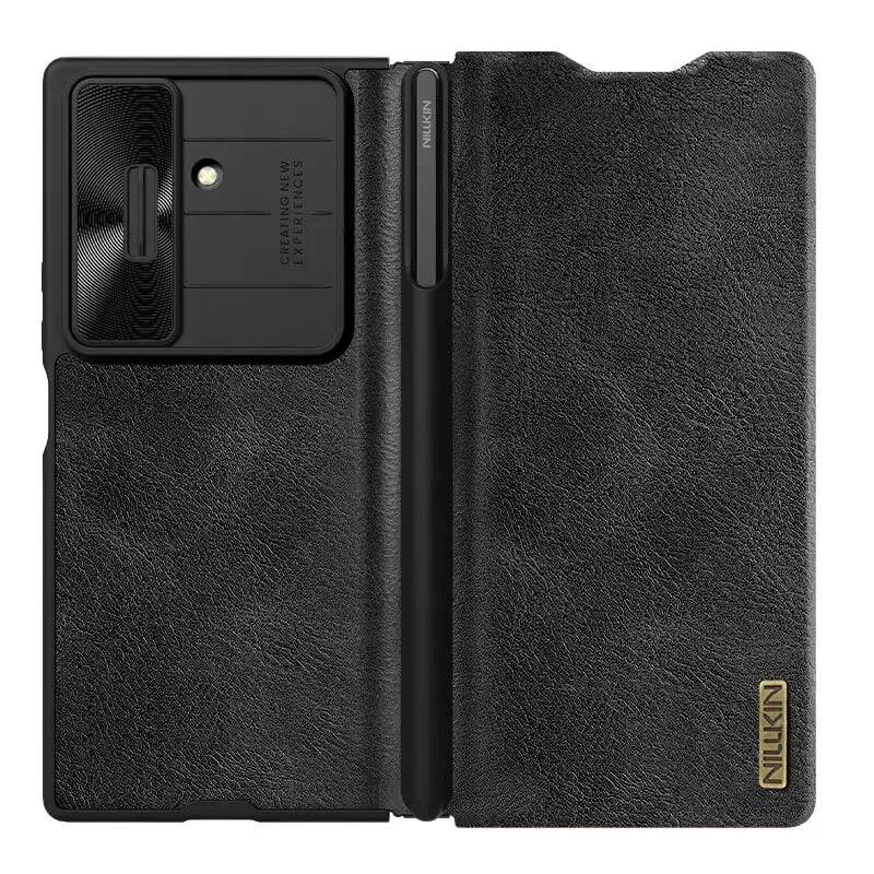 Samsung Fold7 Nillkin Qin Pro Series Leather Flip Cover with Card Slot and S-Pen - Black