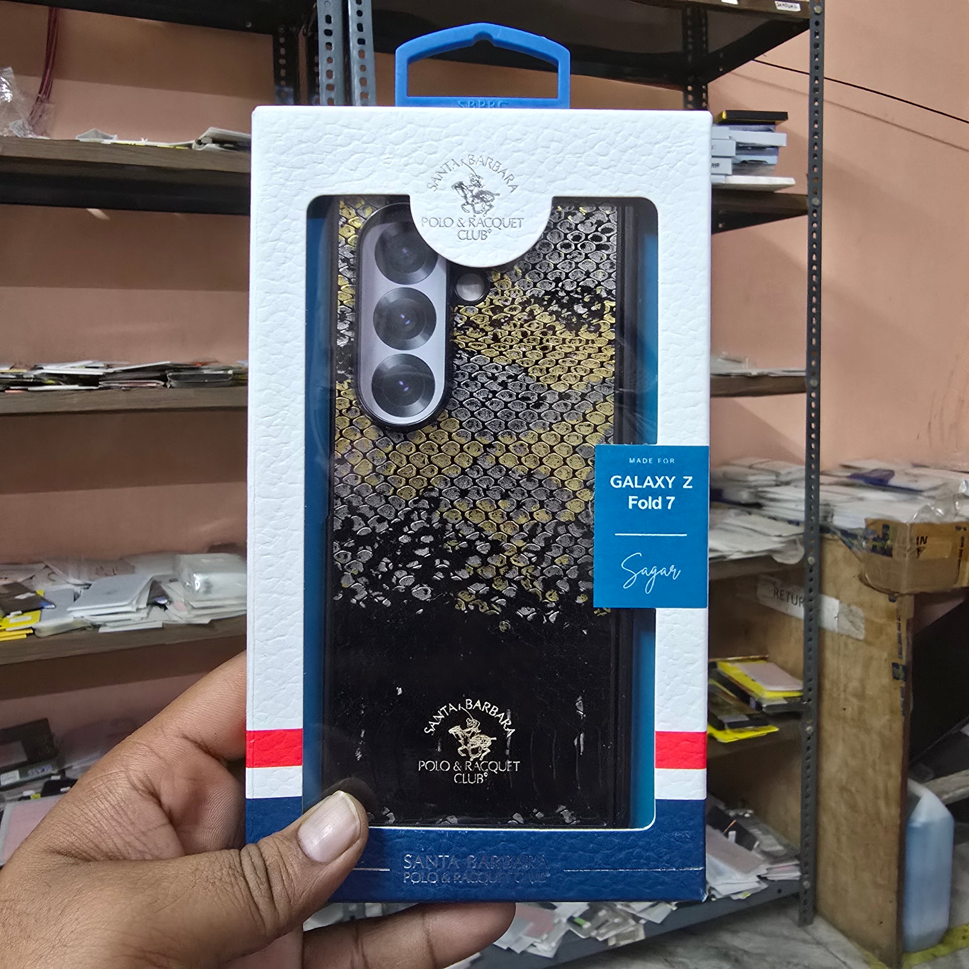 Samsung Galaxy Z Fold7 Original Santa Barbara Polo 'Sagar' Series Leather Case with Hinge Protection - Black