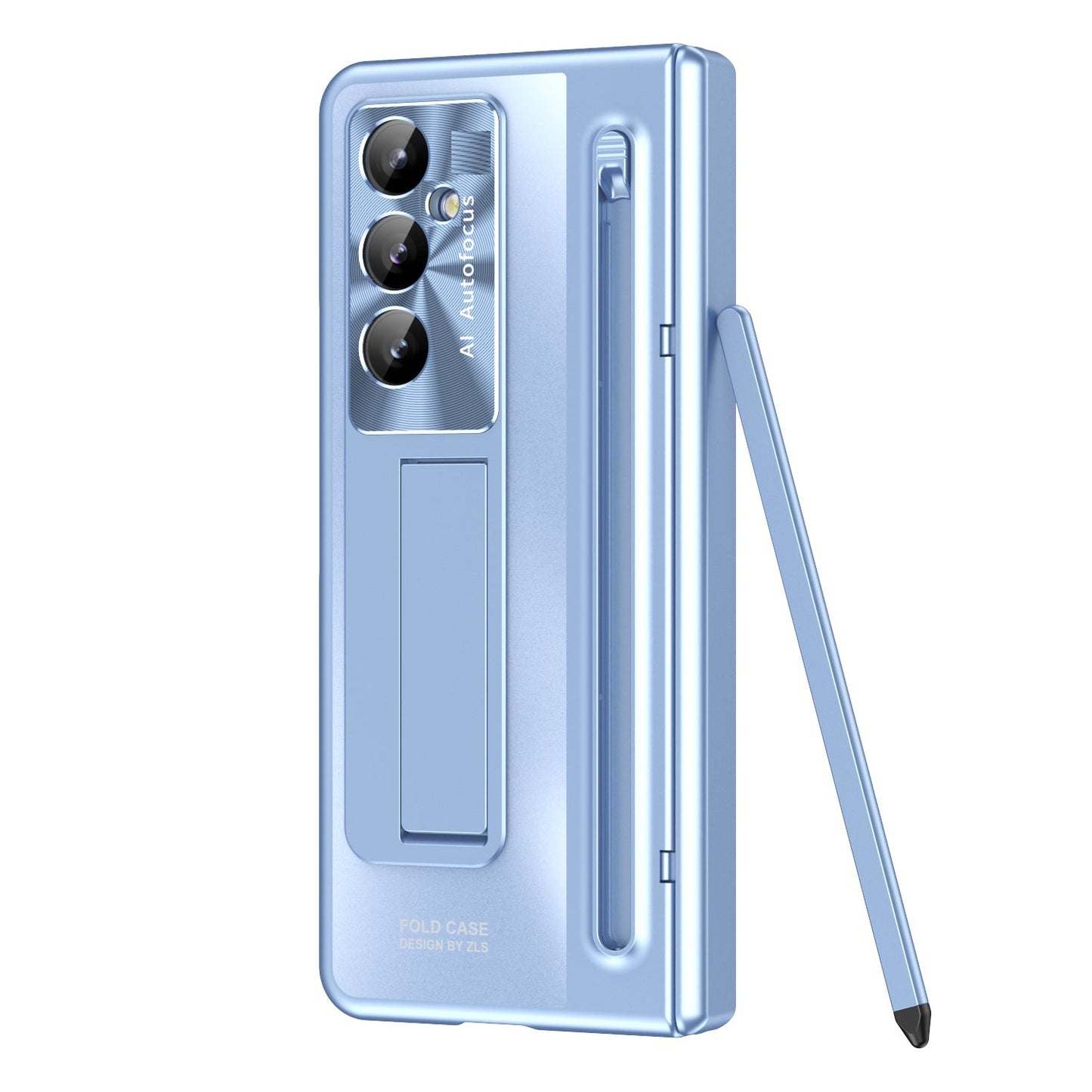 Samsung Galaxy Z Fold7 Electroplating Autofocus S-Pen Case with Kickstand Hinge Protection & Front Glass - Sky Blue
