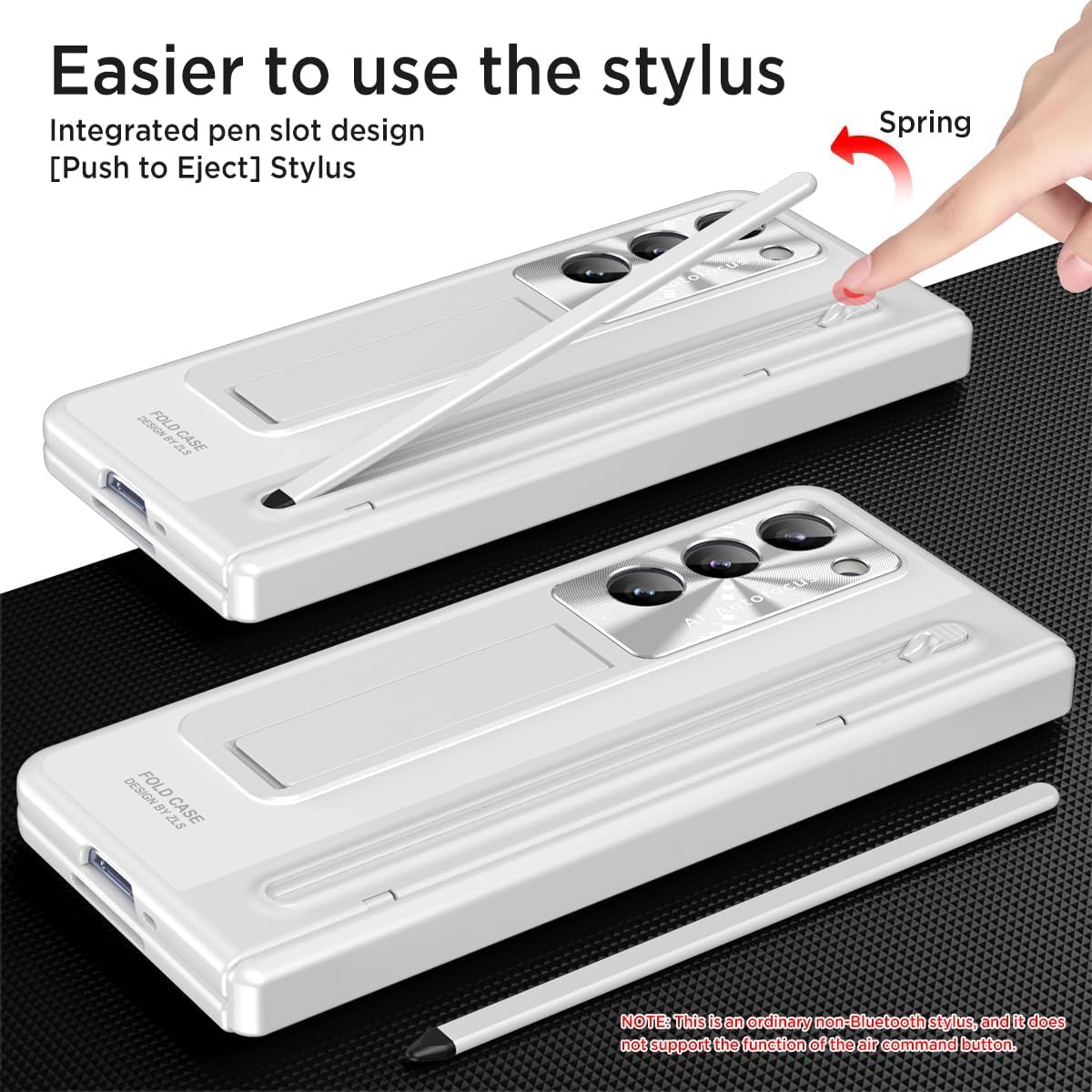 Samsung Galaxy Z Fold7 Electroplating Autofocus S-Pen Case with Kickstand Hinge Protection & Front Glass - White