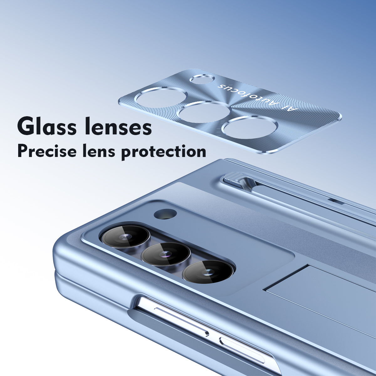 Samsung Galaxy Z Fold7 Electroplating Autofocus S-Pen Case with Kickstand Hinge Protection & Front Glass - Sky Blue