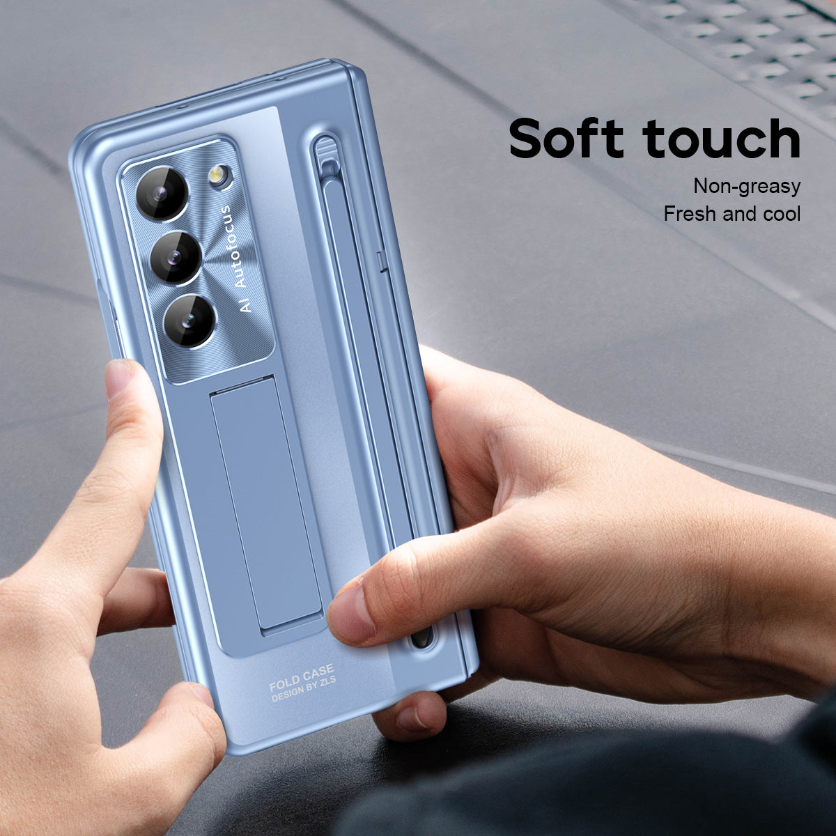 Samsung Galaxy Z Fold7 Electroplating Autofocus S-Pen Case with Kickstand Hinge Protection & Front Glass - Sky Blue