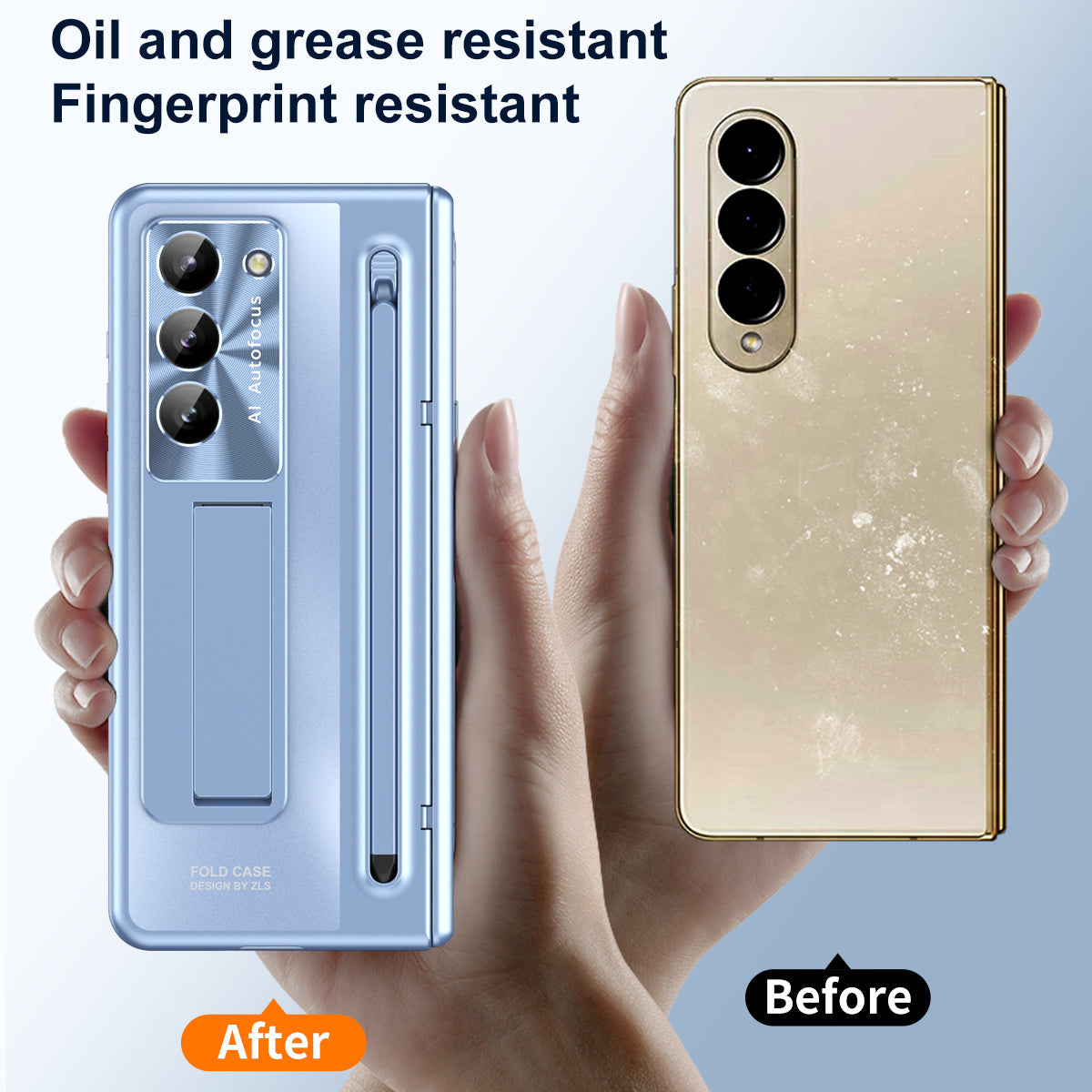 Samsung Galaxy Z Fold7 Electroplating Autofocus S-Pen Case with Kickstand Hinge Protection & Front Glass - Sky Blue